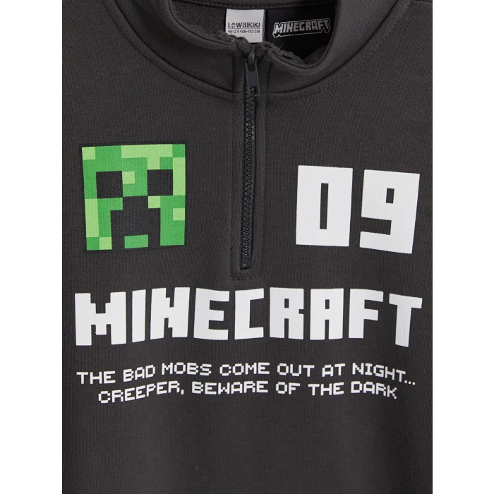 LCW Kids Antrasit Minecraft Baskılı Erkek Çocuk Kalın Sweatshirt