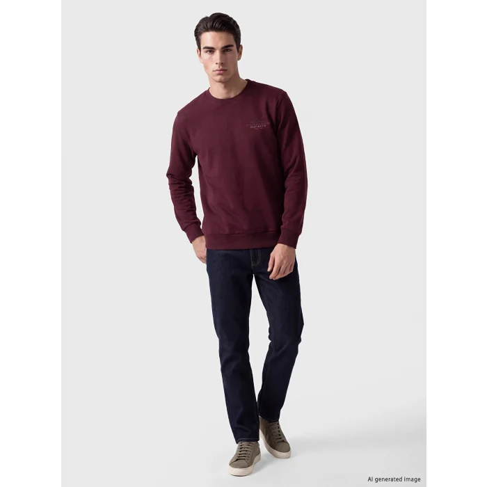 LCWAIKIKI Classic Mürdüm Bisiklet Yaka Baskılı Erkek Sweatshirt