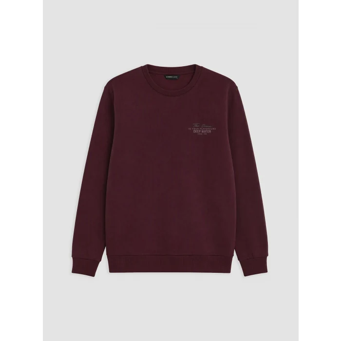 LCWAIKIKI Classic Mürdüm Bisiklet Yaka Baskılı Erkek Sweatshirt