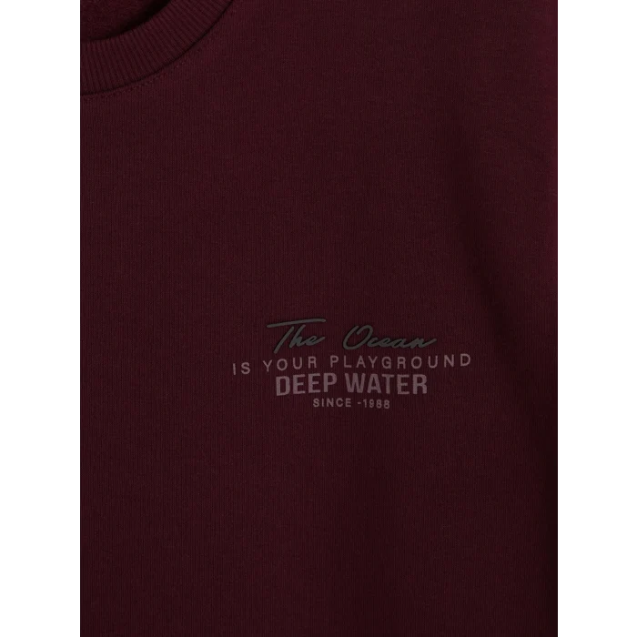 LCWAIKIKI Classic Mürdüm Bisiklet Yaka Baskılı Erkek Sweatshirt