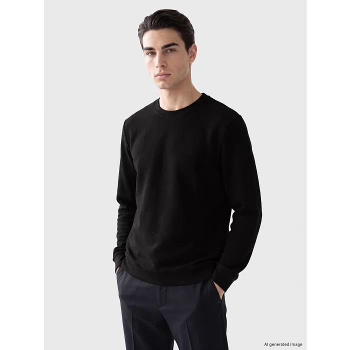 LCWAIKIKI Classic Siyah Bisiklet Yaka Erkek Sweatshirt