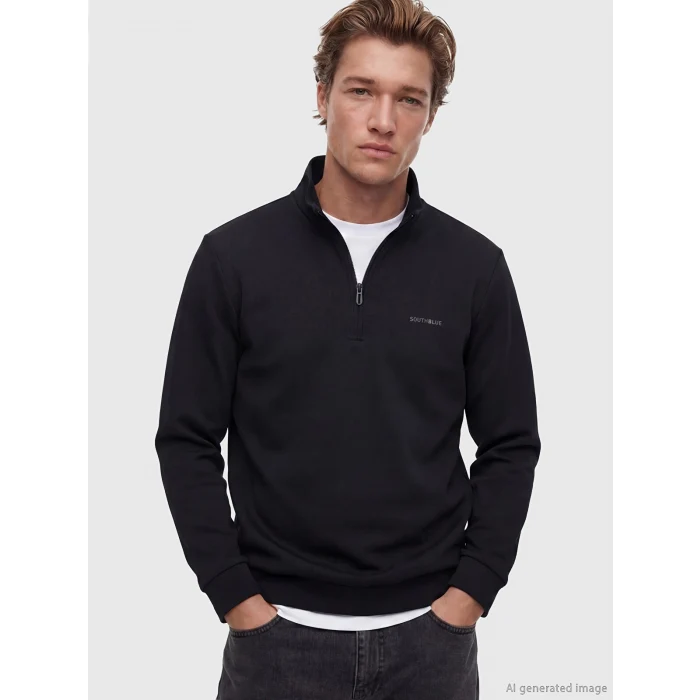 SOUTHBLUE Siyah  Dik Yaka Erkek Sweatshirt