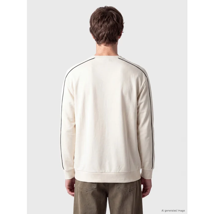 XSIDE Bej Dik Yaka Baskılı Erkek Sweatshirt