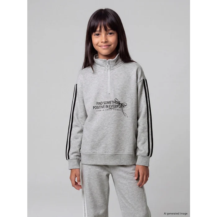 LCW Kids Gri Dik Yaka Kız Çocuk Kalın Sweatshirt