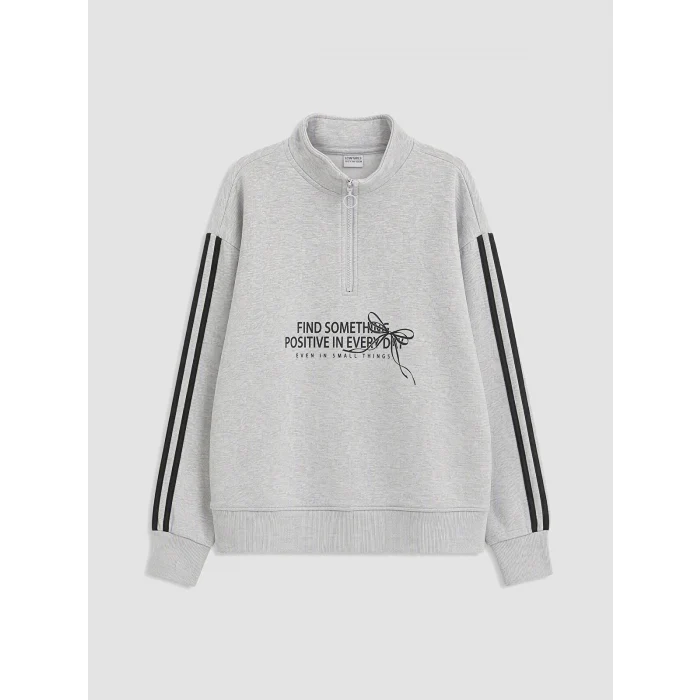 LCW Kids Gri Dik Yaka Kız Çocuk Kalın Sweatshirt
