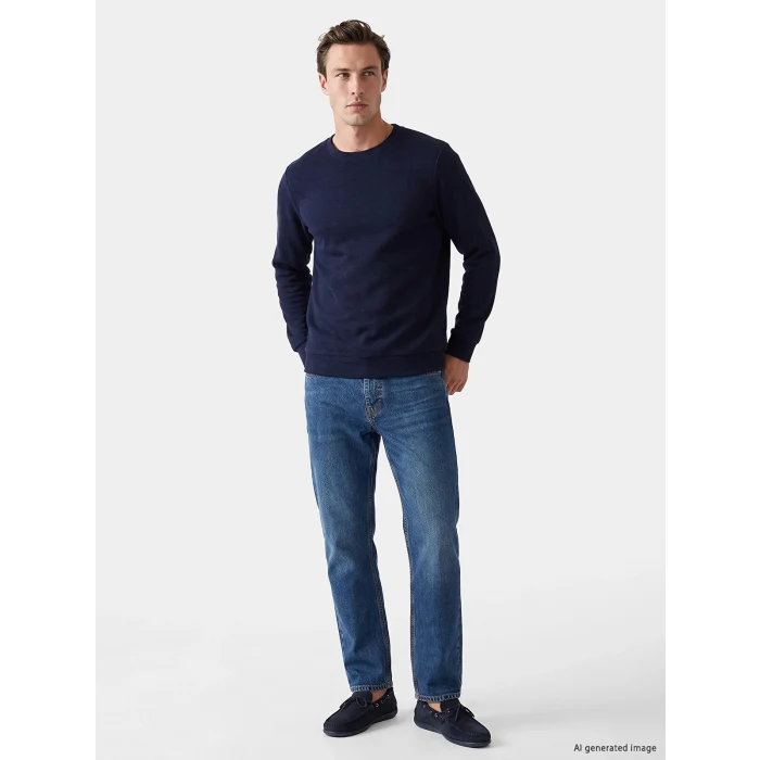 LCWAIKIKI Classic Lacivert Bisiklet Yaka Erkek Sweatshirt