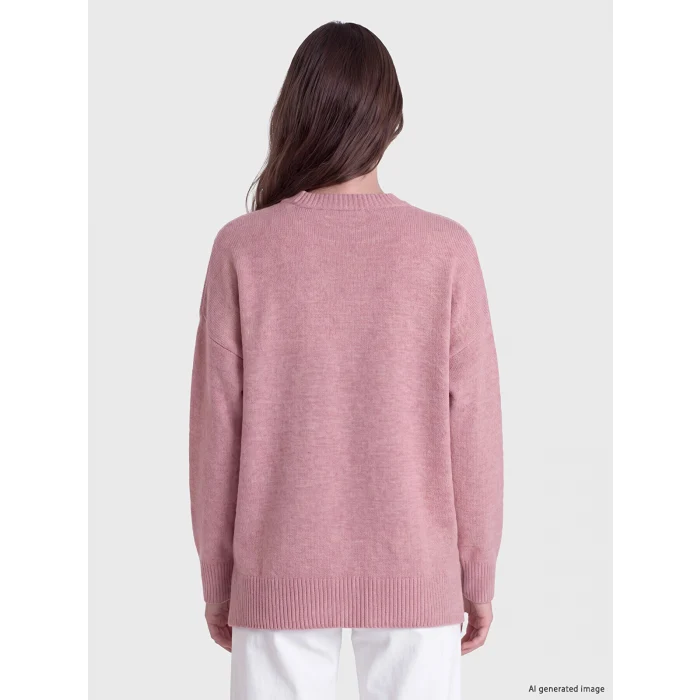 LCW Modest Pembe Bisiklet Yaka Çiçek Nakışlı Kadın Triko Tunik
