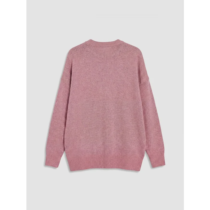 LCW Modest Pembe Bisiklet Yaka Çiçek Nakışlı Kadın Triko Tunik