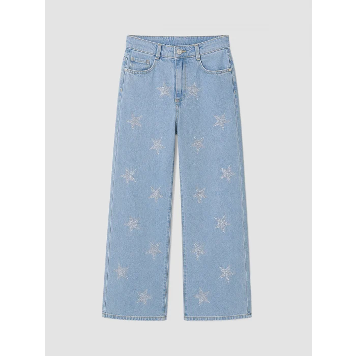 LCW Kids Mavi Wideleg Taşlı Kız Çocuk Jean Pantolon