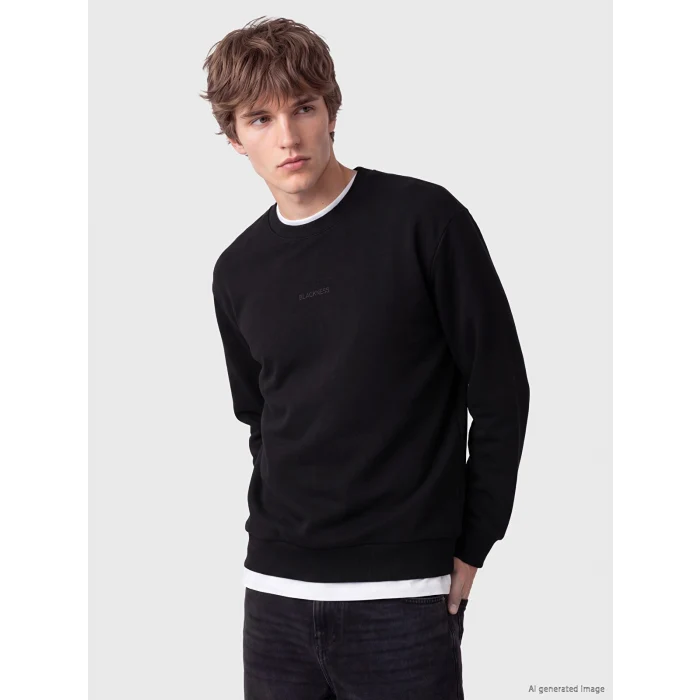 XSIDE Siyah Bisiklet Yaka Baskılı Erkek Sweatshirt