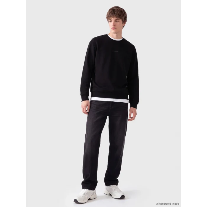 XSIDE Siyah Bisiklet Yaka Baskılı Erkek Sweatshirt