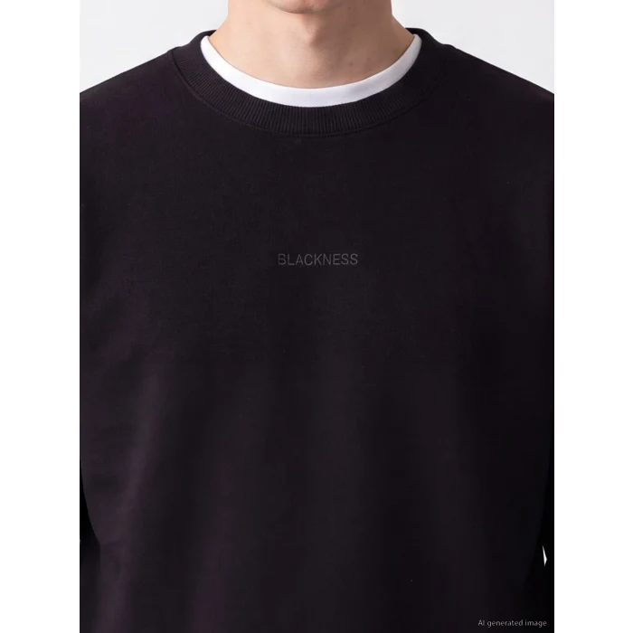 XSIDE Siyah Bisiklet Yaka Baskılı Erkek Sweatshirt