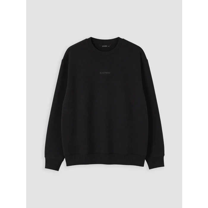 XSIDE Siyah Bisiklet Yaka Baskılı Erkek Sweatshirt