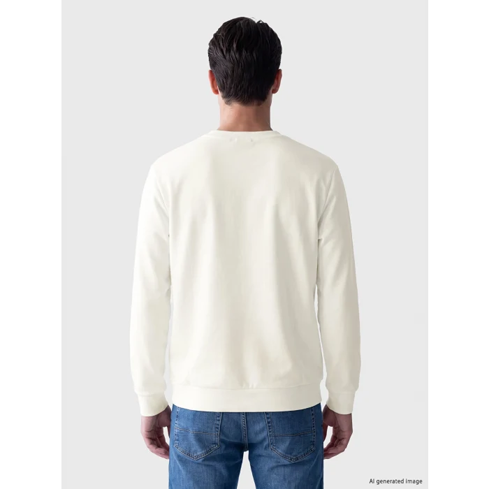 LCWAIKIKI Classic Beyaz Bisiklet Yaka Kabartma Baskılı Erkek Sweatshirt