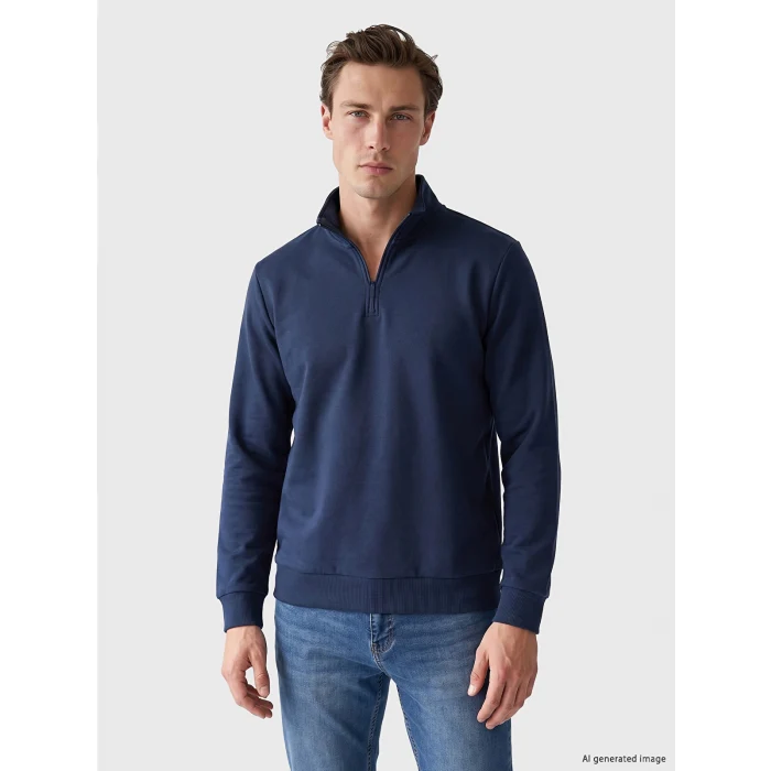 LCWAIKIKI Classic Lacivert Dik Yaka Erkek Kalın Sweatshirt