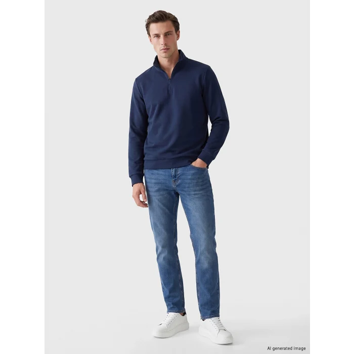 LCWAIKIKI Classic Lacivert Dik Yaka Erkek Kalın Sweatshirt