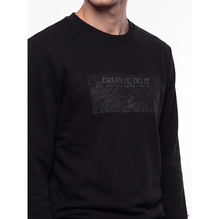 LCWAIKIKI Classic Siyah Bisiklet Yaka Baskılı Kalın Erkek Sweatshirt