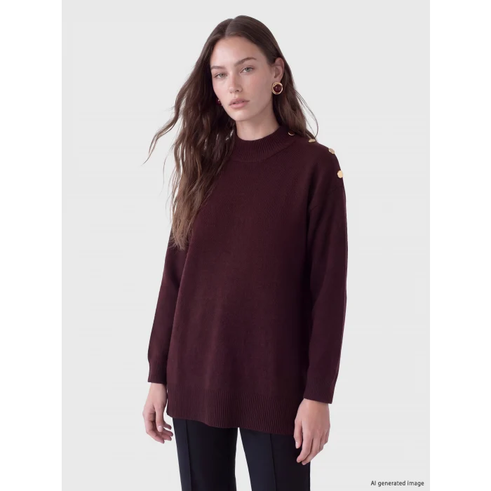 LCW Modest Bordo Yarım Balıkçı Yaka Kadın Triko Tunik
