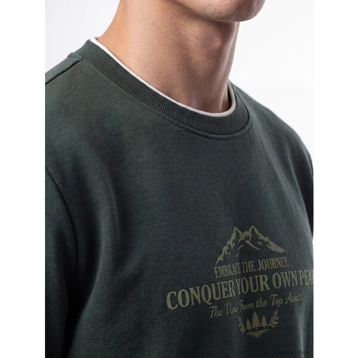 LCWAIKIKI Classic Haki Bisiklet Yaka Baskılı Erkek Kalın Sweatshirt