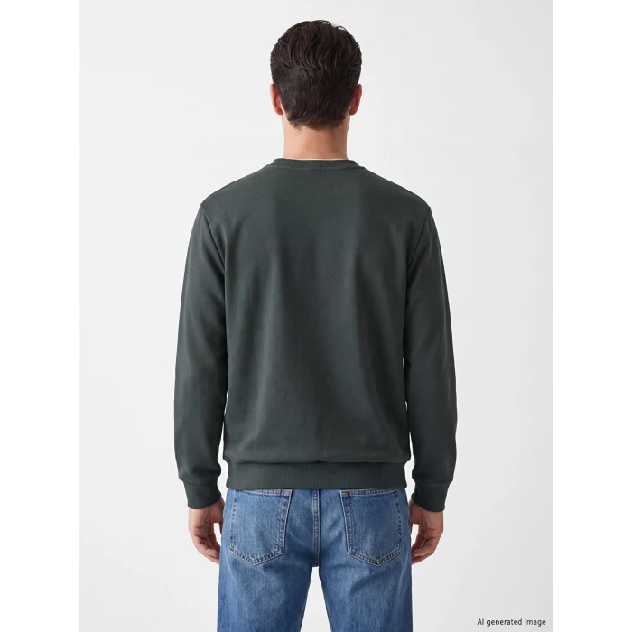 LCWAIKIKI Classic Haki Bisiklet Yaka Baskılı Erkek Kalın Sweatshirt