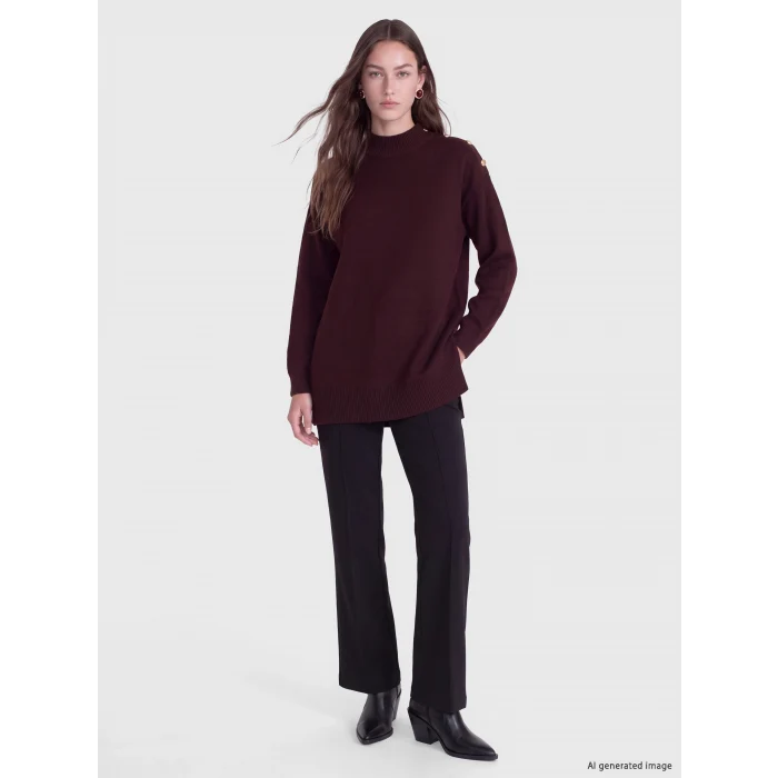 LCW Modest Bordo Yarım Balıkçı Yaka Kadın Triko Tunik