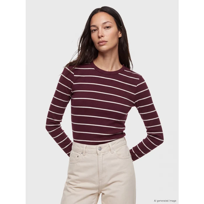 LCW EVERYDAY Bordo Bisiklet Yaka Çizgili Kadın Body