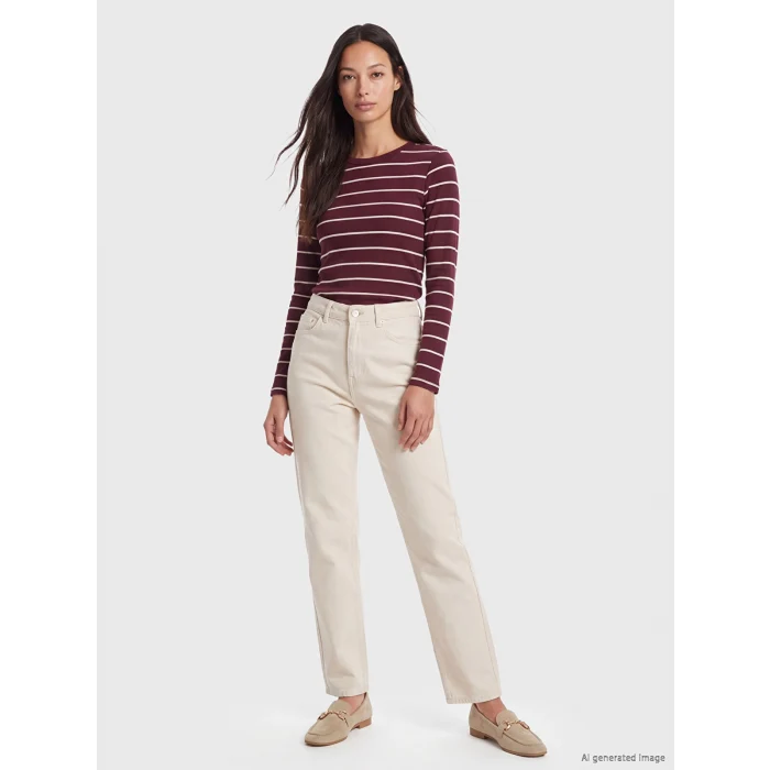 LCW EVERYDAY Bordo Bisiklet Yaka Çizgili Kadın Body