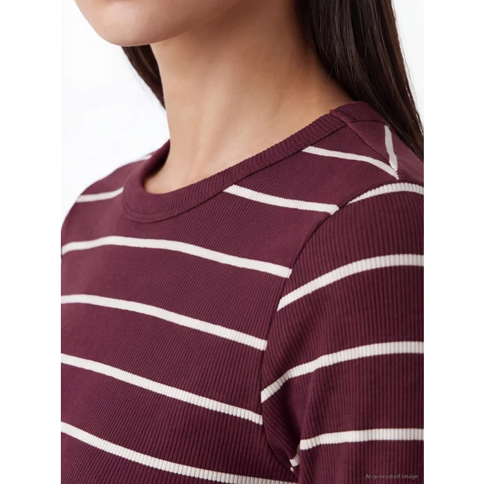 LCW EVERYDAY Bordo Bisiklet Yaka Çizgili Kadın Body