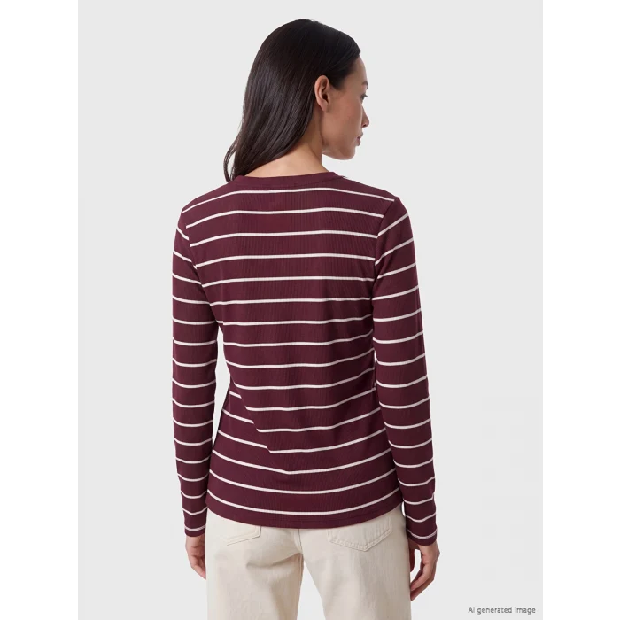 LCW EVERYDAY Bordo Bisiklet Yaka Çizgili Kadın Body
