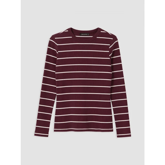 LCW EVERYDAY Bordo Bisiklet Yaka Çizgili Kadın Body