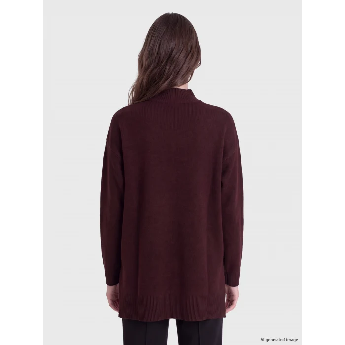 LCW Modest Bordo Yarım Balıkçı Yaka Kadın Triko Tunik