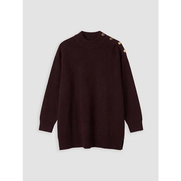 LCW Modest Bordo Yarım Balıkçı Yaka Kadın Triko Tunik