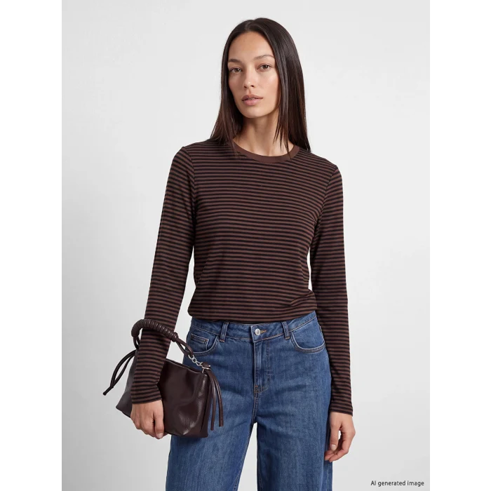 LCW EVERYDAY Kahverengi Bisiklet Yaka Çizgili Kadın Body