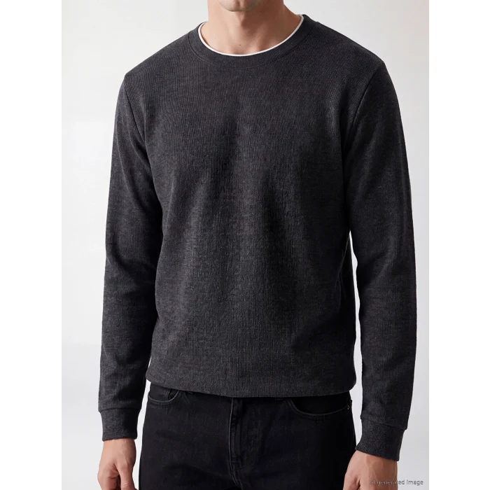 LCWAIKIKI Classic Siyah Bisiklet Yaka Erkek Sweatshirt