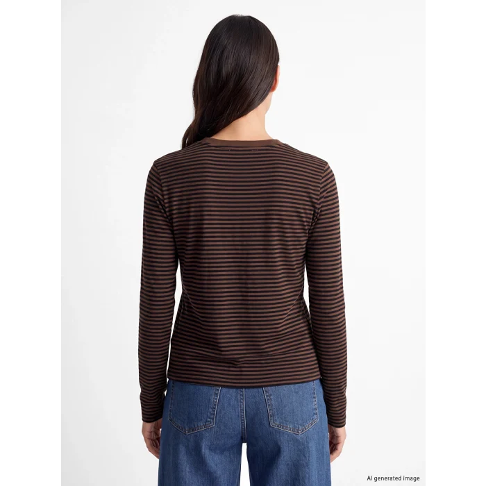 LCW EVERYDAY Kahverengi Bisiklet Yaka Çizgili Kadın Body