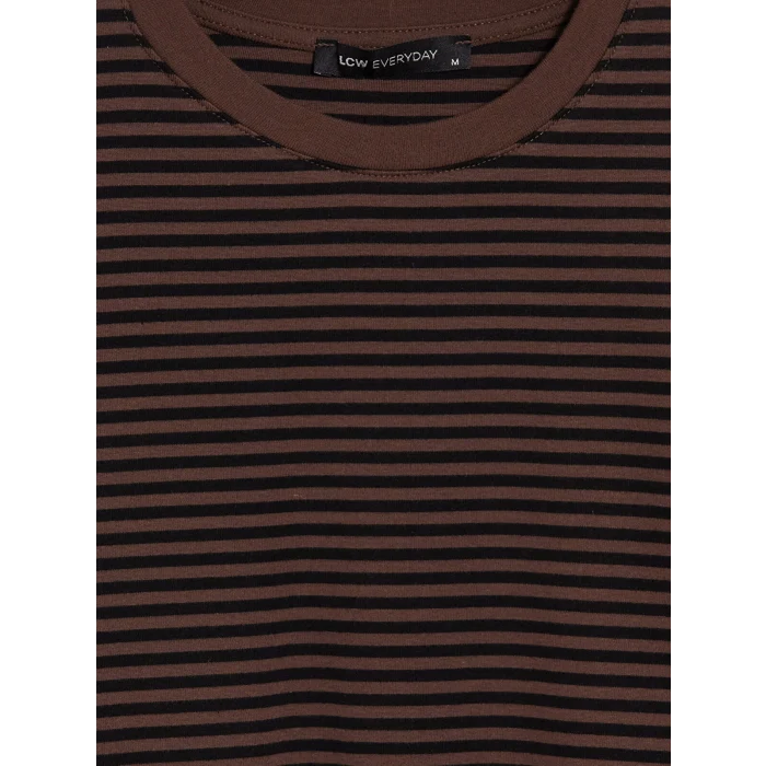 LCW EVERYDAY Kahverengi Bisiklet Yaka Çizgili Kadın Body