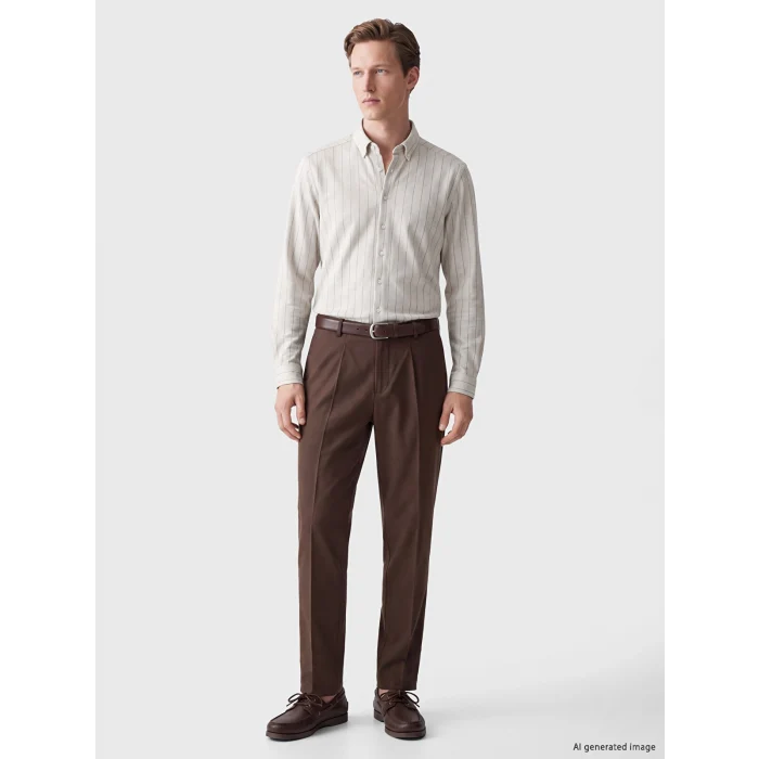 SOUTHBLUE Beyaz Slim Fit Çizgili Erkek Gömlek