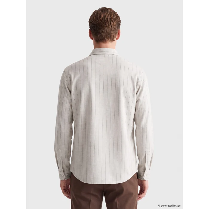 SOUTHBLUE Beyaz Slim Fit Çizgili Erkek Gömlek