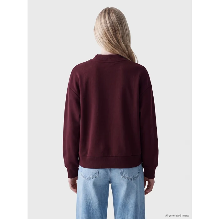 XSIDE Bordo Polo Yaka Nakışlı Oversize Kadın Sweatshirt