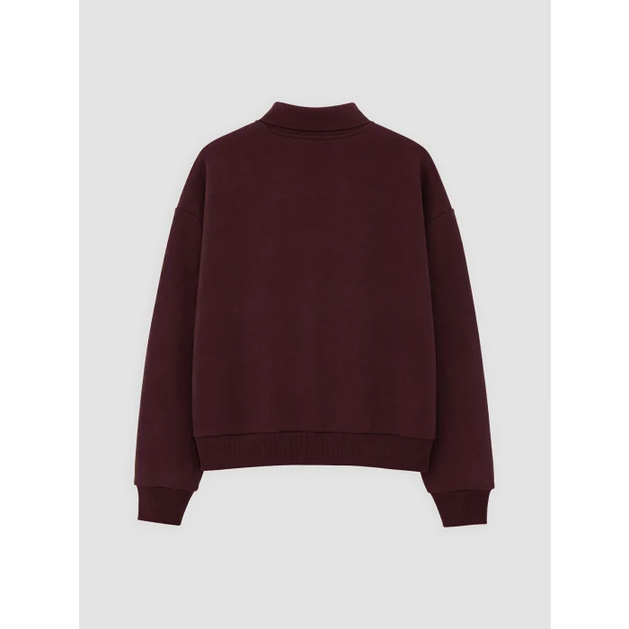 XSIDE Bordo Polo Yaka Nakışlı Oversize Kadın Sweatshirt