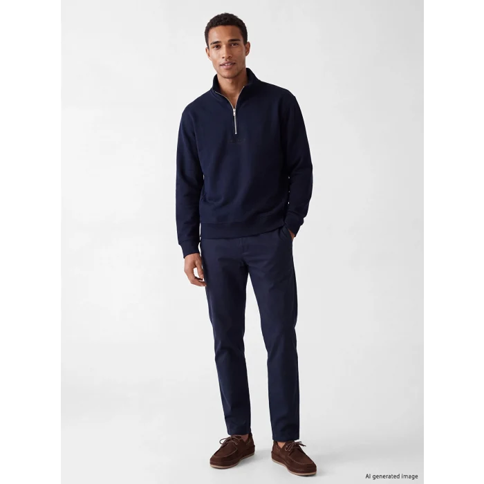 LCW Vision Lacivert Dik Yaka Baskılı Erkek Sweatshirt