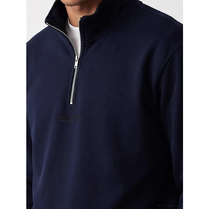 LCW Vision Lacivert Dik Yaka Baskılı Erkek Sweatshirt