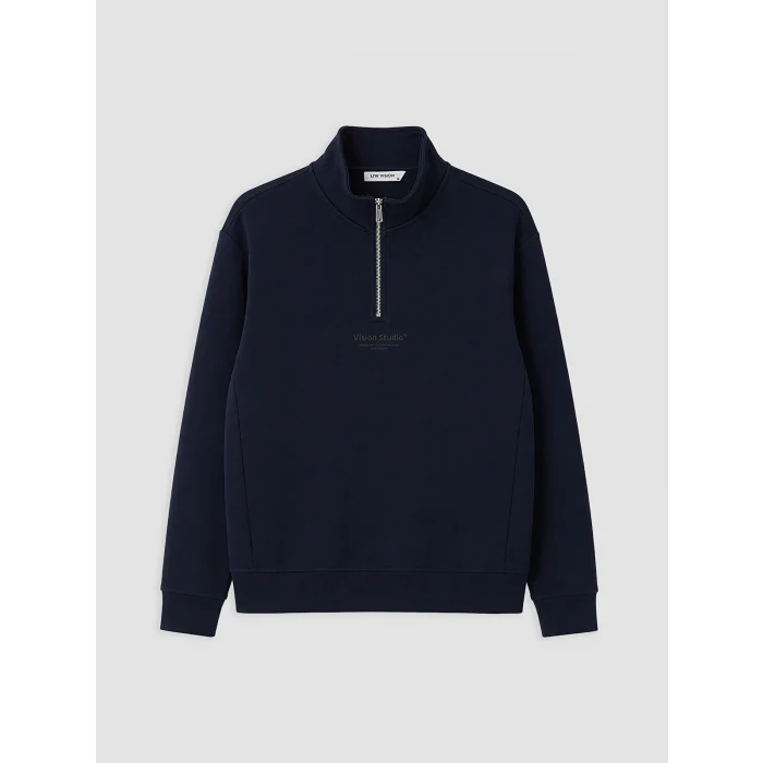 LCW Vision Lacivert Dik Yaka Baskılı Erkek Sweatshirt