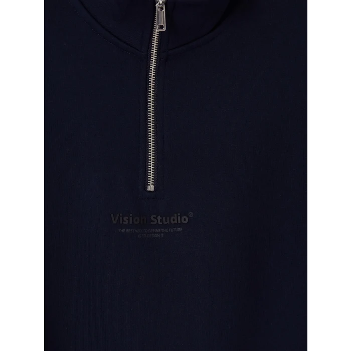 LCW Vision Lacivert Dik Yaka Baskılı Erkek Sweatshirt