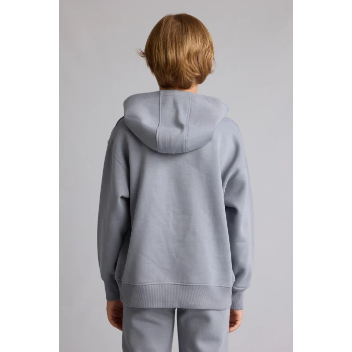 Defacto H9682A8GR27 Gri Regular Fit Kapüşonlu Baskılı Kanguru Cepli Kalın Kumaş Sweatshirt Erkek Çocuk