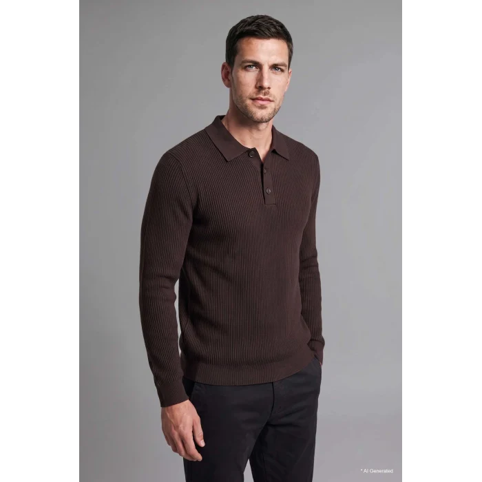 Defacto D1959AXBN339 Kahve Standart Fit Düğmeli Polo Yaka Triko Basic Kazak