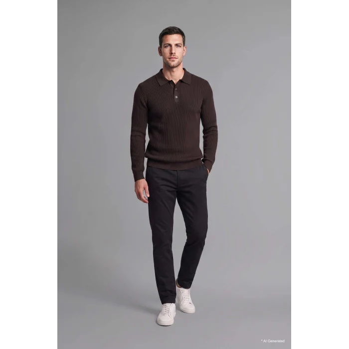 Defacto D1959AXBN339 Kahve Standart Fit Düğmeli Polo Yaka Triko Basic Kazak