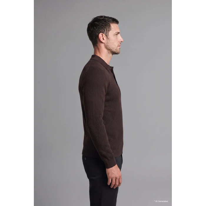 Defacto D1959AXBN339 Kahve Standart Fit Düğmeli Polo Yaka Triko Basic Kazak