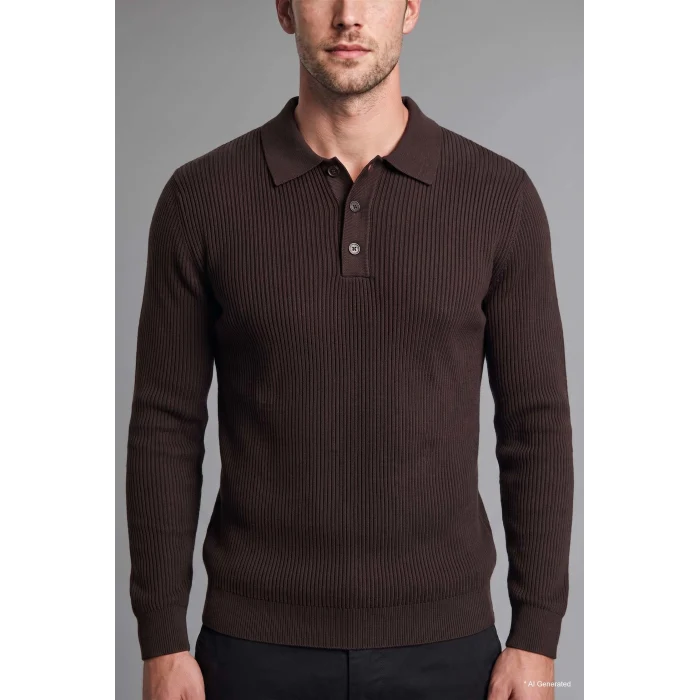 Defacto D1959AXBN339 Kahve Standart Fit Düğmeli Polo Yaka Triko Basic Kazak