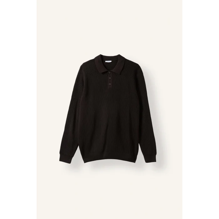 Defacto D1959AXBN339 Kahve Standart Fit Düğmeli Polo Yaka Triko Basic Kazak